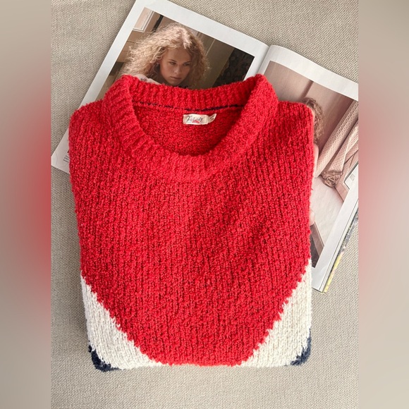 Faherty Red/White/Navy Cotton Blend Crewneck Sweater Size M - Picture 16 of 16